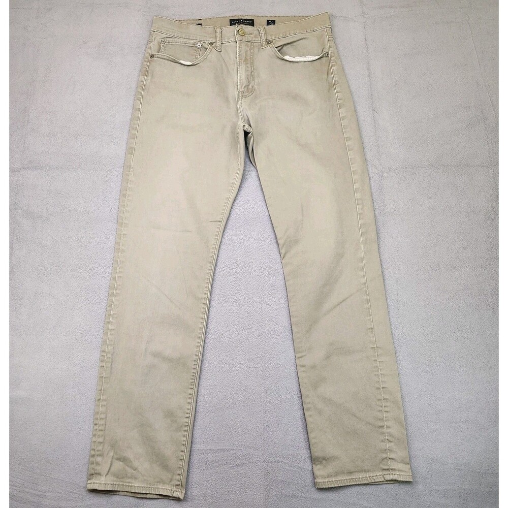 Lucky Brand 121 Slim Straight Pants Men's 33x32 Beige Tan Khaki 5-Pocket Stretch